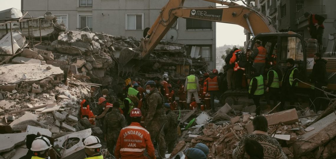 Rescuers work tirelessly amidst rubble in Antakya, Hatay, Türkiye, after an earthquake.