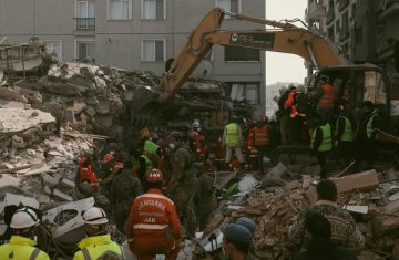 Rescuers work tirelessly amidst rubble in Antakya, Hatay, Türkiye, after an earthquake.